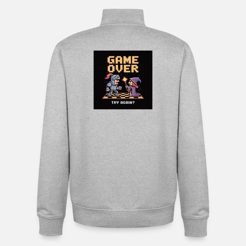 Game Over Pixel Duel Design - Sweat zippé unisexe en coton bio Stanley/Stella - gris chiné