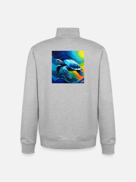 Levendig Marine Turtle Art Design - Unisex sweater met rits van biologisch katoen Stanley/Stella - grijs gemêleerd