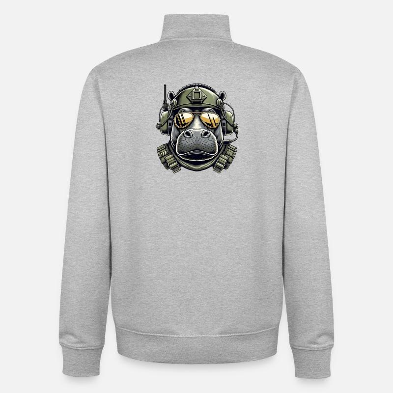 Hippopotame Conception militaire - Sweat zippé unisexe en coton bio Stanley/Stella - gris chiné