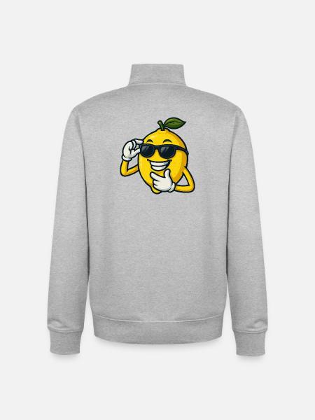 Cool Cartoon Lemon with Sunglasses Funny - Unisex Organic Zip Sweatshirt by Stanley/Stella - heather grey