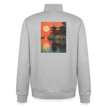 Coucher de soleil japonais serein au bord de la rivière - Sweat zippé unisexe en coton bio Stanley/Stella - gris chiné - Dos - AI Model Male 185 light (185cm)