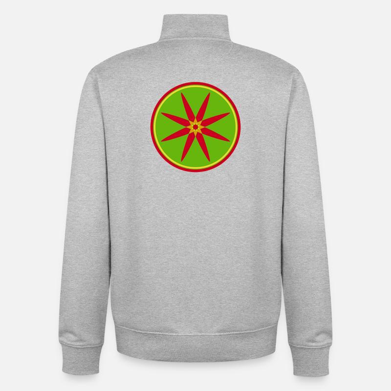 Mandala élégant avec des feuilles rouges - Sweat zippé unisexe en coton bio Stanley/Stella - gris chiné
