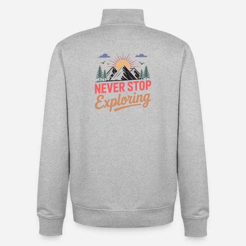 Mountains - Never Stop Exploring - Unisex Organic Zip Sweatshirt by Stanley/Stella - heather grey