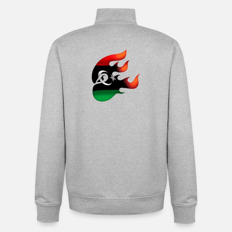 Drapeau de la Libye - Libye - Ninja - Sweat zippé unisexe en coton bio Stanley/Stella - gris chiné