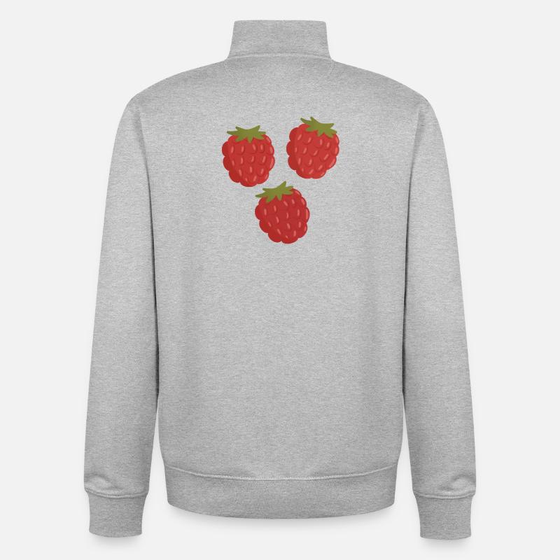Vivid Raspberry Fruit Pattern - Unisex Organic Zip Sweatshirt by Stanley/Stella - heather grey