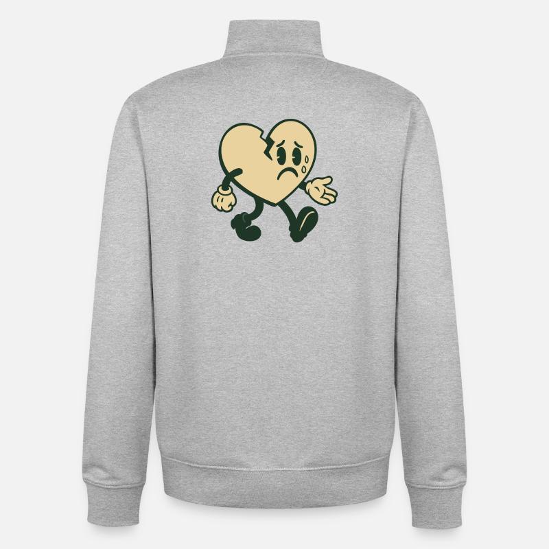 Broken heart with sad expression - Unisex Organic Zip Sweatshirt by Stanley/Stella - heather grey