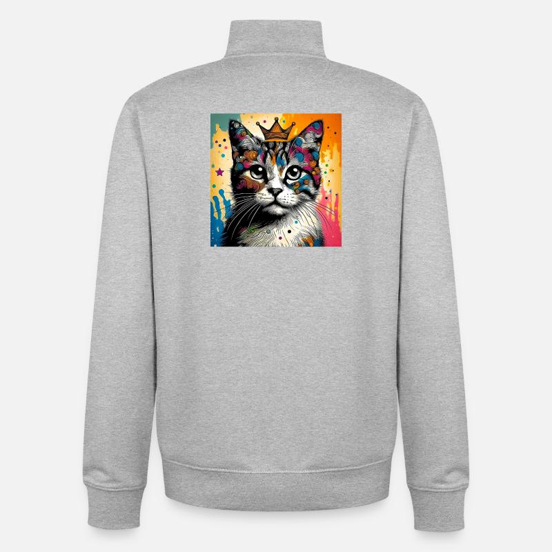 chat - Sweat zippé unisexe en coton bio Stanley/Stella - gris chiné