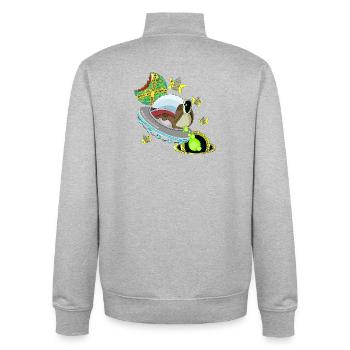 FERMÉ - Sweat zippé unisexe en coton bio Stanley/Stella - gris chiné - Dos - AI Model Male 185 light (185cm)