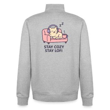 Lofi Cat Hoodie – Stay Cozy Stay Lofi Vibes - Unisex Organic Zip Sweatshirt von Stanley/Stella - Grau meliert - Hinten - AI Model Male 185 light (185cm)
