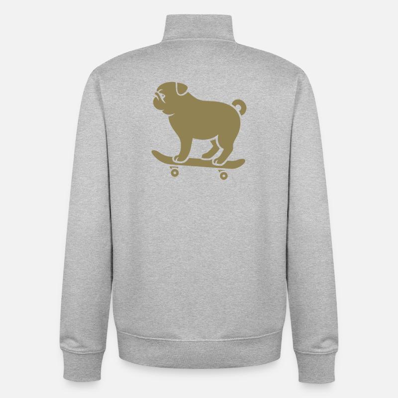 Minimalist Pug Skateboarder Cat - Unisex Organic Zip Sweatshirt by Stanley/Stella - heather grey