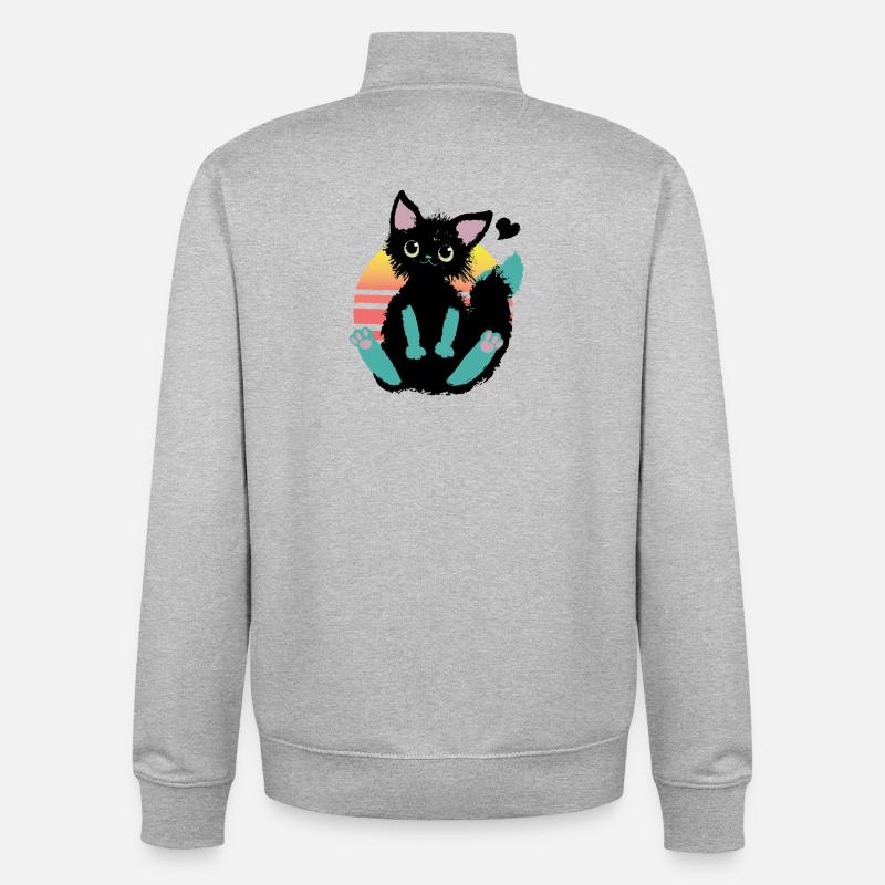 Chat Doodle - Sweat zippé unisexe en coton bio Stanley/Stella - gris chiné