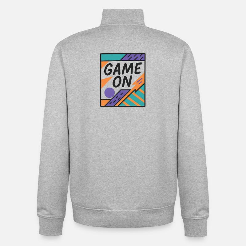 Neon Game On Design with Retro Elements - Unisex Organic Zip Sweatshirt by Stanley/Stella - heather grey