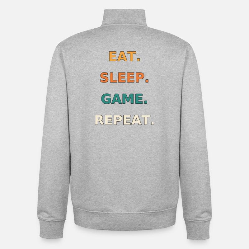 Eat. Sleep. Game. Repeat. - Sweat zippé unisexe en coton bio Stanley/Stella - gris chiné