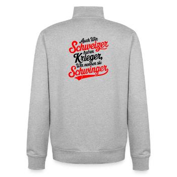 Krieger Schwinger - Unisex Organic Zip Sweatshirt von Stanley/Stella - Grau meliert - Hinten - AI Model Male 185 light (185cm)