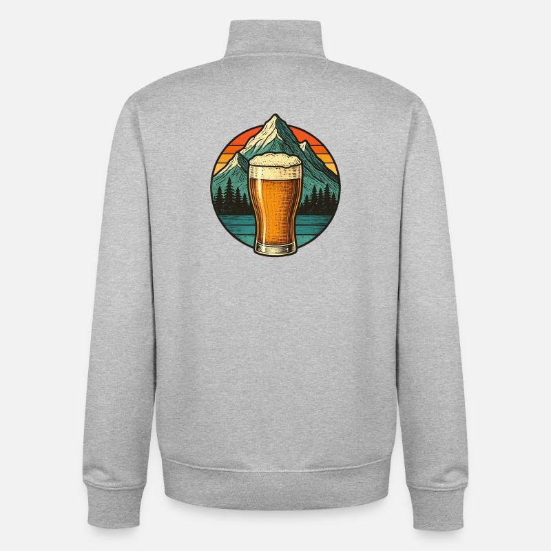 Bergblick mit Bierglas Design - Unisex Organic Zip Sweatshirt von Stanley/Stella - Grau meliert
