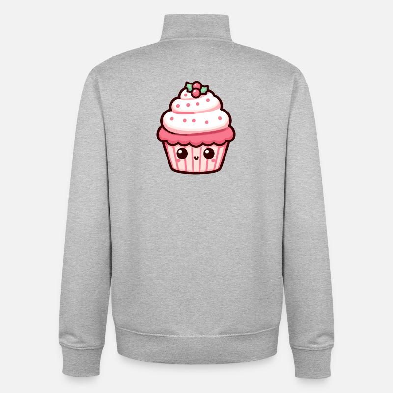 Illustration de cupcake de Noël mignon - Sweat zippé unisexe en coton bio Stanley/Stella - gris chiné