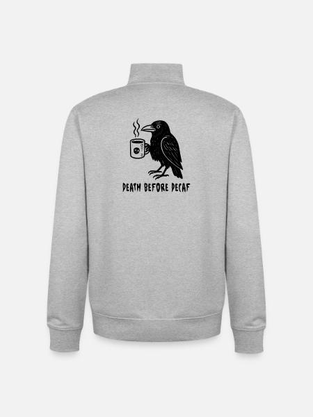 Death before Decaf - Rabe - Unisex Organic Zip Sweatshirt von Stanley/Stella - Grau meliert
