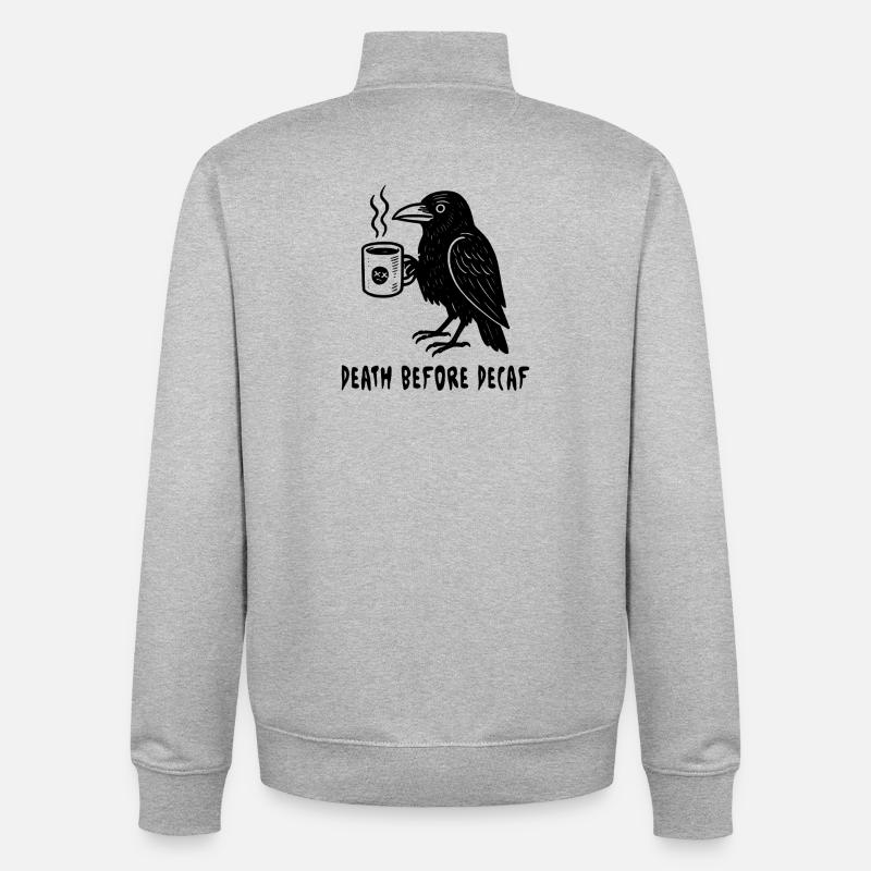 Death before Decaf - Rabe - Unisex Organic Zip Sweatshirt von Stanley/Stella - Grau meliert