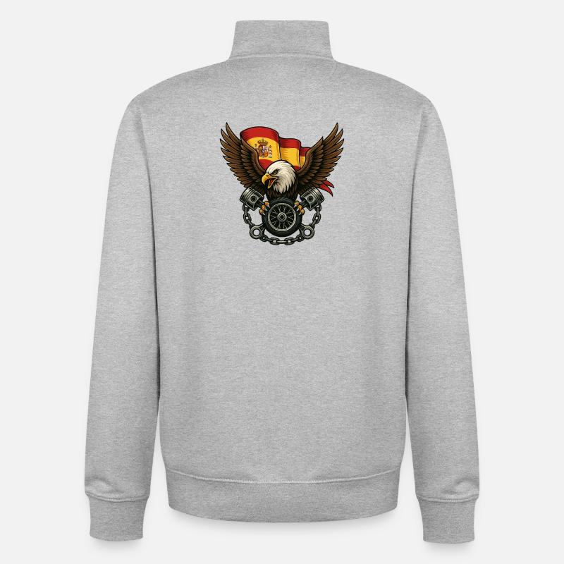 Aigle espagnol biker avec drapeau et pistons - Sweat zippé unisexe en coton bio Stanley/Stella - gris chiné