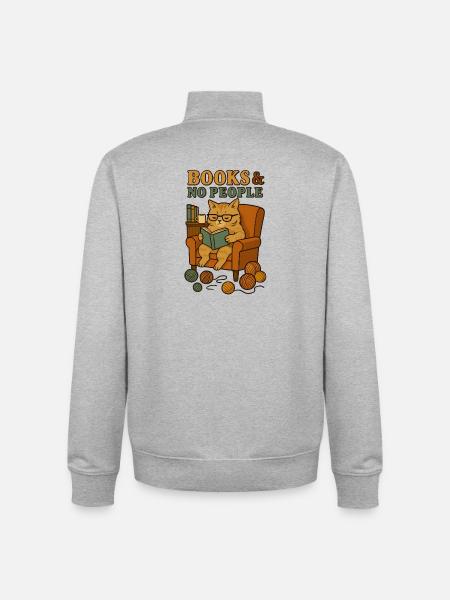 Katzenleser im gemütlichen Sessel - Unisex Organic Zip Sweatshirt von Stanley/Stella - Grau meliert