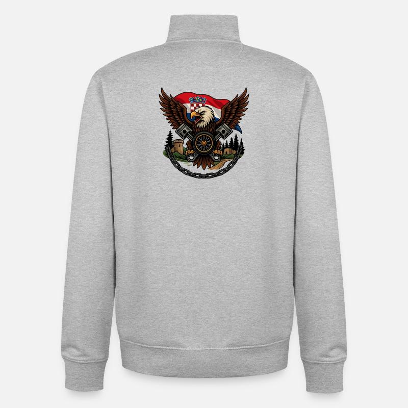 Croatian Imperial Crusader Eagle - Unisex Organic Zip Sweatshirt by Stanley/Stella - heather grey