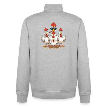 Hahn Familie Haltung Spaß - Unisex Organic Zip Sweatshirt von Stanley/Stella - Grau meliert - Hinten - AI Model Male 185 light (185cm)