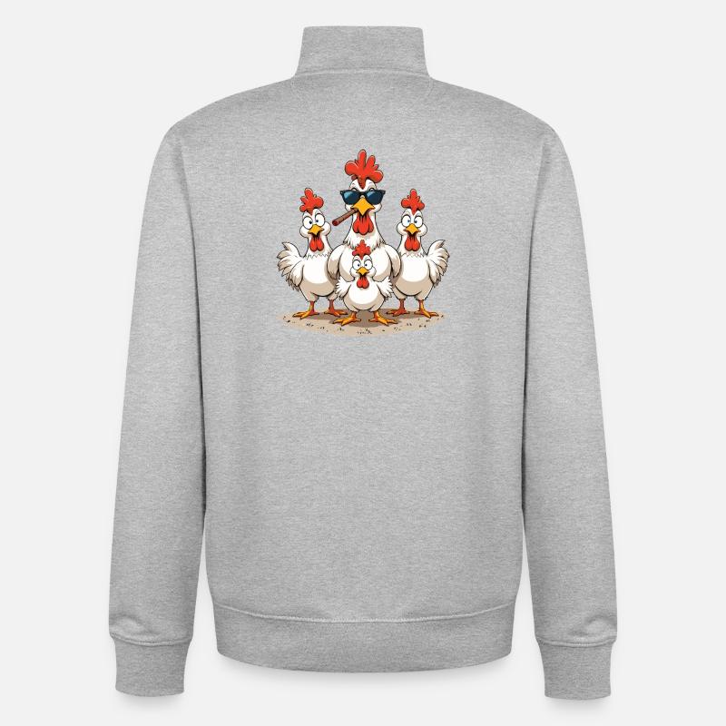 Famille de poulet de dessin animé - Sweat zippé unisexe en coton bio Stanley/Stella - gris chiné