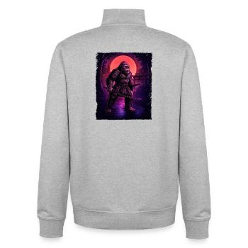 Samurai Bigfoot Kryptid Sasquatch Yeti Jäger - Unisex Organic Zip Sweatshirt von Stanley/Stella - Grau meliert - Hinten - AI Model Male 185 light (185cm)