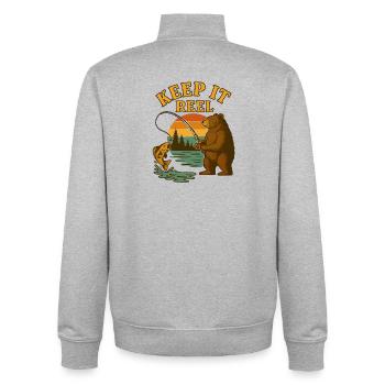  Bär und Angel  - Unisex Organic Zip Sweatshirt von Stanley/Stella - Grau meliert - Hinten - AI Model Male 185 light (185cm)