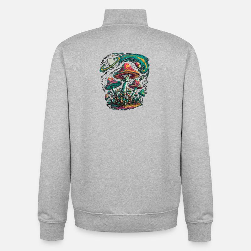 Psychedelic Cosmic Mushrooms Artwork - Unisex Organic Zip Sweatshirt by Stanley/Stella - heather grey