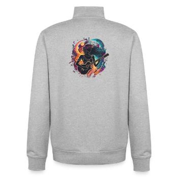 Illustration d’art de guitariste céleste - Sweat zippé unisexe en coton bio Stanley/Stella - gris chiné - Dos - AI Model Male 185 light (185cm)