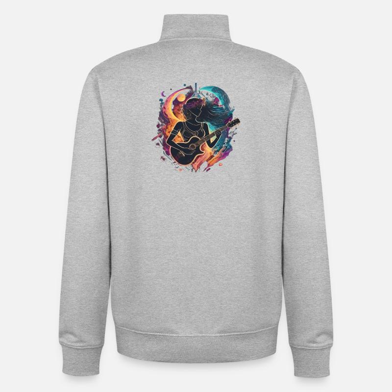 Illustration d’art de guitariste céleste - Sweat zippé unisexe en coton bio Stanley/Stella - gris chiné