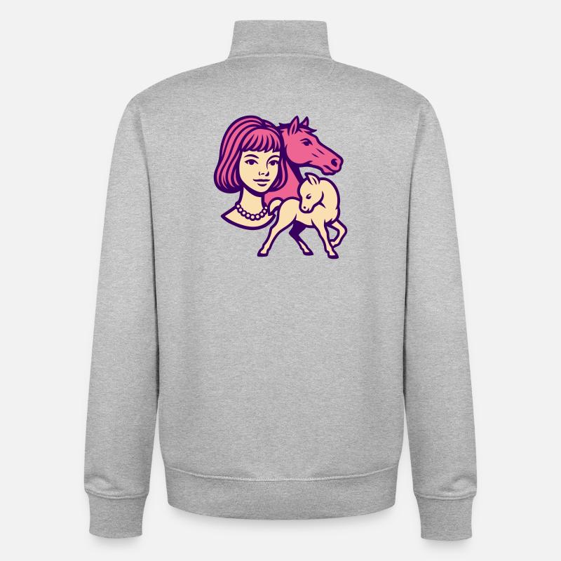 Fille Cheval Pop Art Rose - Sweat zippé unisexe en coton bio Stanley/Stella - gris chiné