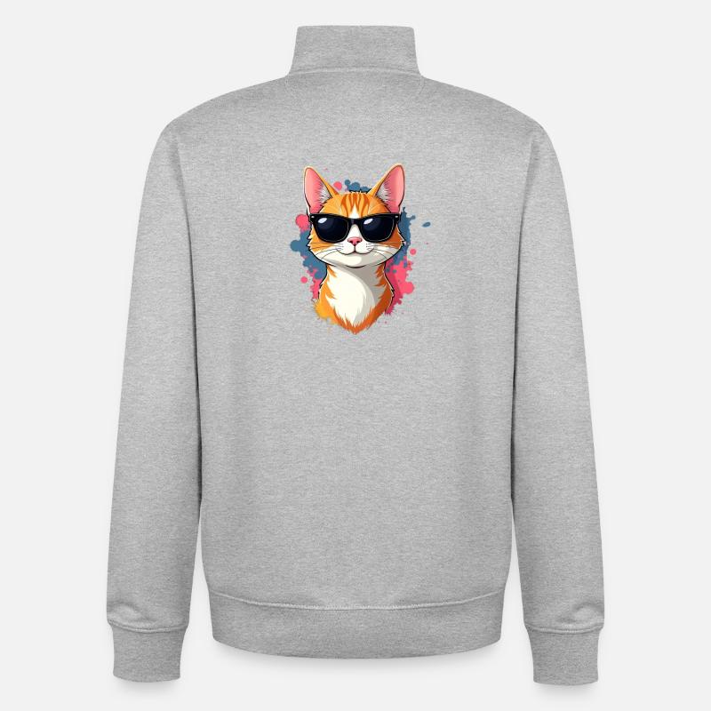 Cooler Katzenkopf mit Sonnenbrille - Unisex Organic Zip Sweatshirt von Stanley/Stella - Grau meliert