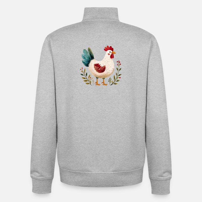 Poulet rustique illustré floral  - Sweat zippé unisexe en coton bio Stanley/Stella - gris chiné
