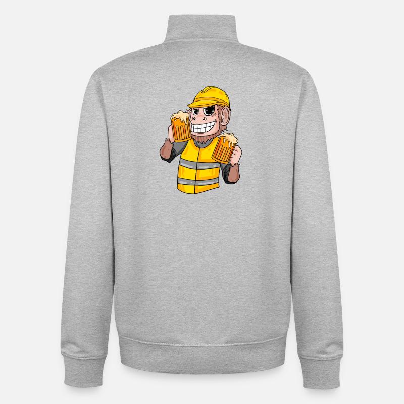 Bauarbeiter Affe mit Bier - Unisex Organic Zip Sweatshirt von Stanley/Stella - Grau meliert