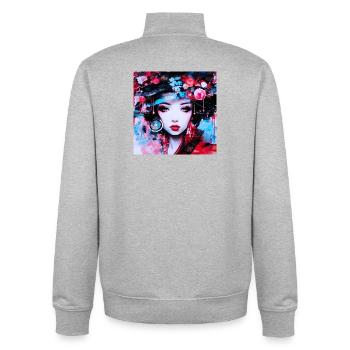 Portraits Urbains Inspirés Par Art Numérique - Sweat zippé unisexe en coton bio Stanley/Stella - gris chiné - Dos - AI Model Male 185 light (185cm)