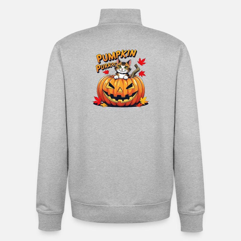 Conception de citrouille d’Halloween pour chat - Sweat zippé unisexe en coton bio Stanley/Stella - gris chiné