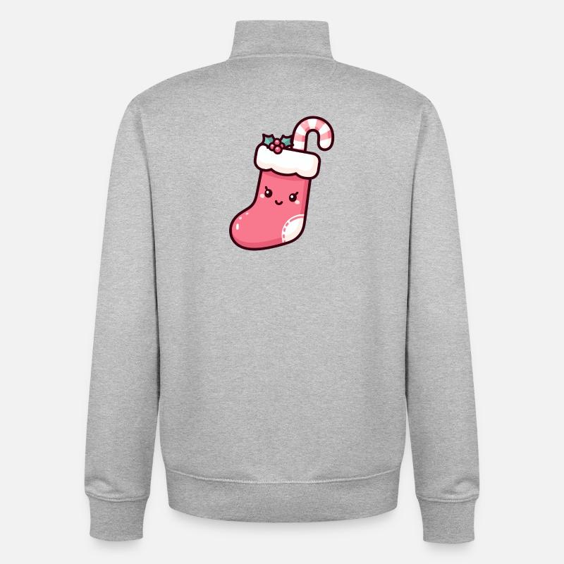 Illustration de bas de Noël festif - Sweat zippé unisexe en coton bio Stanley/Stella - gris chiné