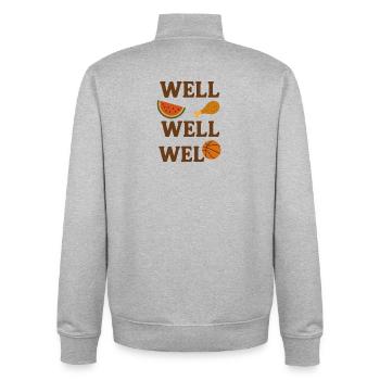 Humorous Fruit, Basketball and Chicken , Meme  - Unisex Organic Zip Sweatshirt by Stanley/Stella - heather grey - Back - AI Model Male 185 light (185cm)
