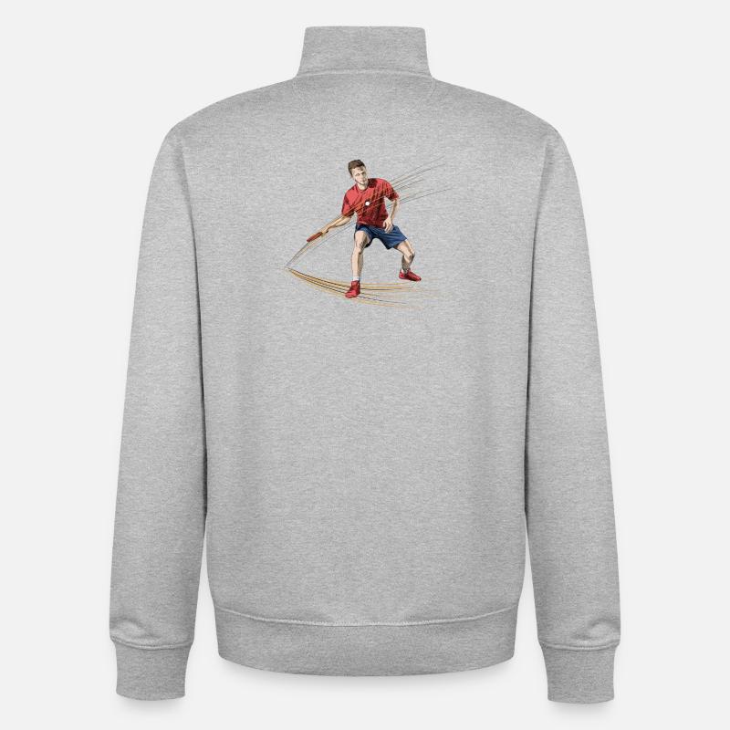 Joueur de tennis de table dynamique avec des effets énergétiques - Sweat zippé unisexe en coton bio Stanley/Stella - gris chiné