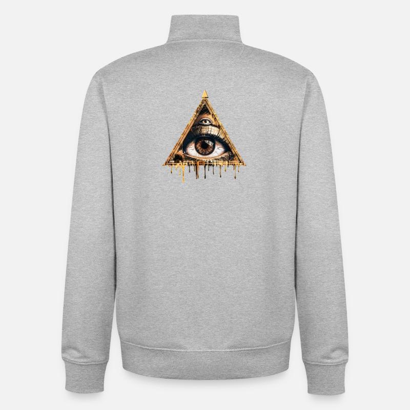Œil mystique dans triangle doré - Sweat zippé unisexe en coton bio Stanley/Stella - gris chiné