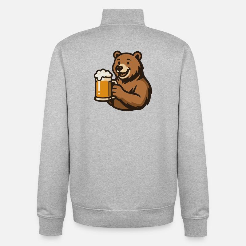 Bär mit Bierglas Illustration - Unisex Organic Zip Sweatshirt von Stanley/Stella - Grau meliert