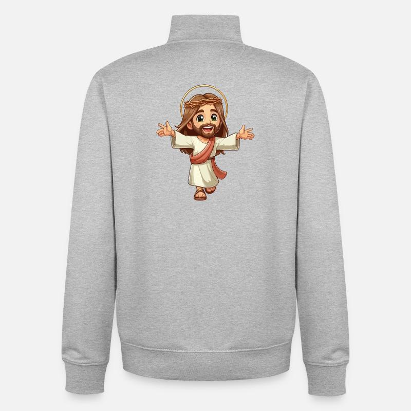 Glücklicher junger Jesus - Unisex Organic Zip Sweatshirt von Stanley/Stella - Grau meliert