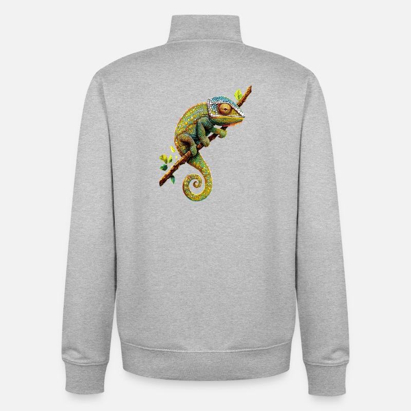 Chameleon Lizard Reptile Chameleon Iguana Lizard - Unisex Organic Zip Sweatshirt by Stanley/Stella - heather grey
