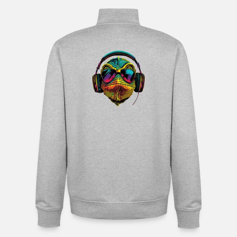Chameleon Lizard Reptile Chameleon Iguana Lizard - Unisex Organic Zip Sweatshirt by Stanley/Stella - heather grey
