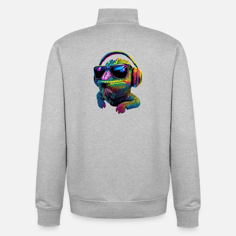 Chameleon Lizard Reptile Chameleon Iguana Lizard - Unisex Organic Zip Sweatshirt by Stanley/Stella - heather grey