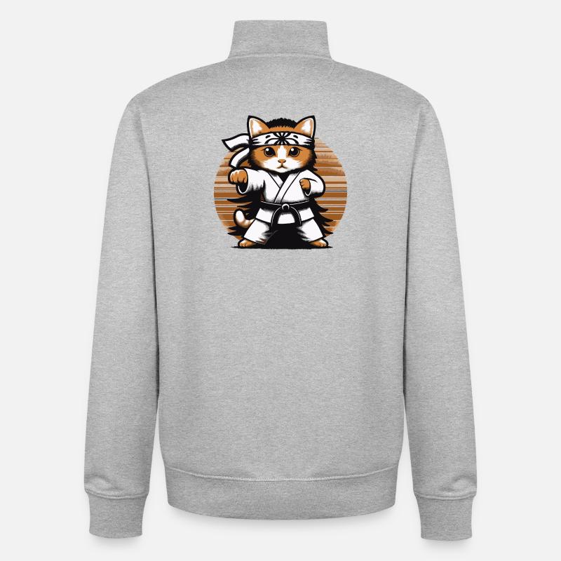 Kawaii Katze Karate Dojo Design - Unisex Organic Zip Sweatshirt von Stanley/Stella - Grau meliert