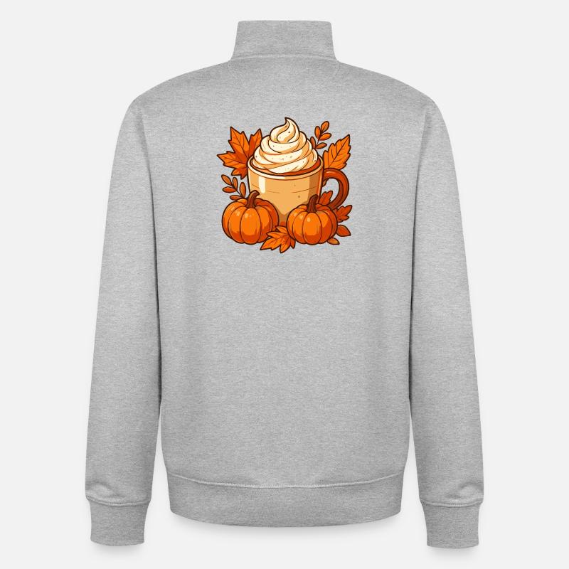 Tasse d’automne citrouille épicée conception - Sweat zippé unisexe en coton bio Stanley/Stella - gris chiné