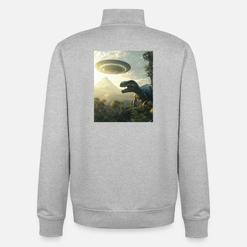 T-Rex Selfie mit UFO - Unisex Organic Zip Sweatshirt von Stanley/Stella - Grau meliert